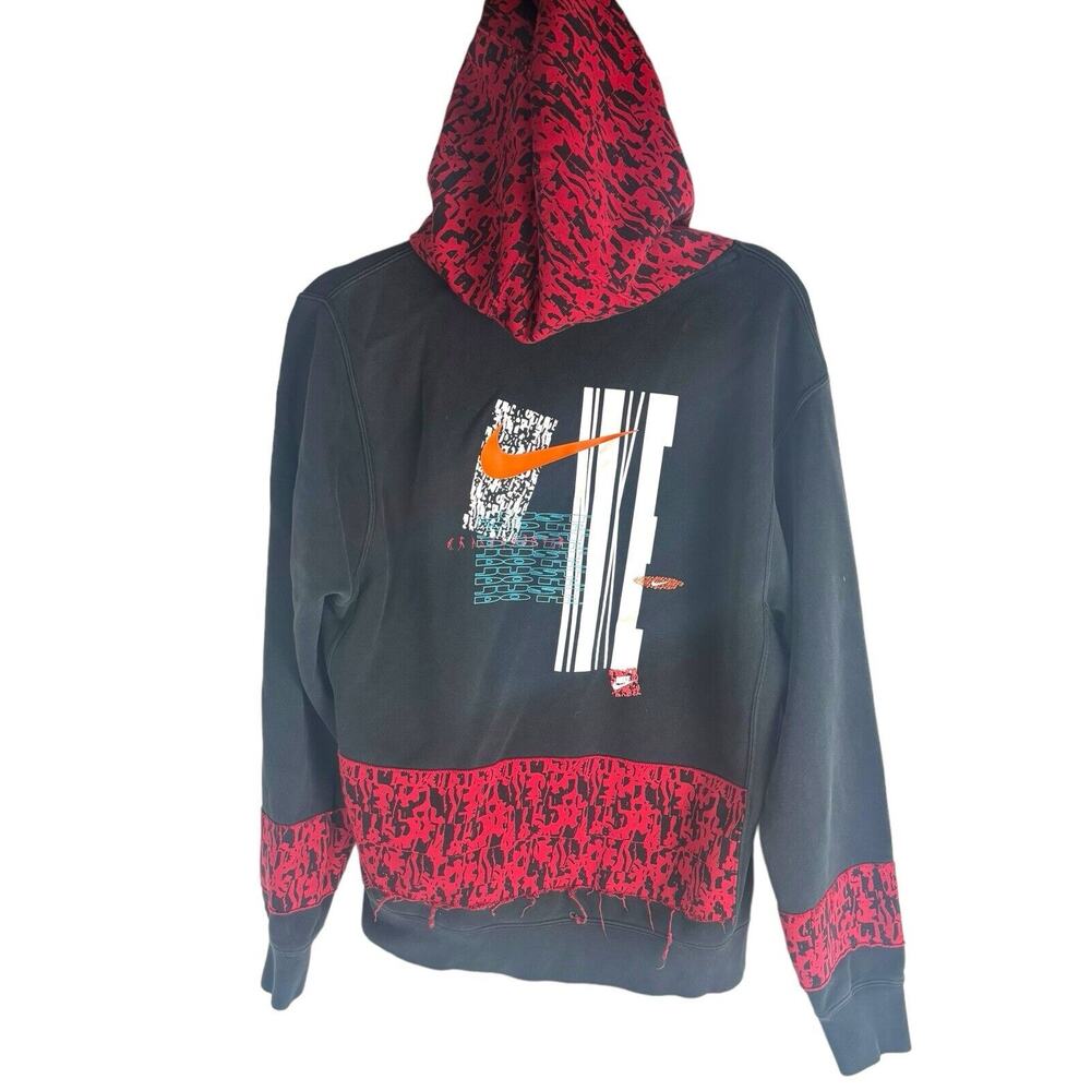 Nike Double‎ Side Graphic Distressed Hoodie Small Patchwork Black Red Turquoise